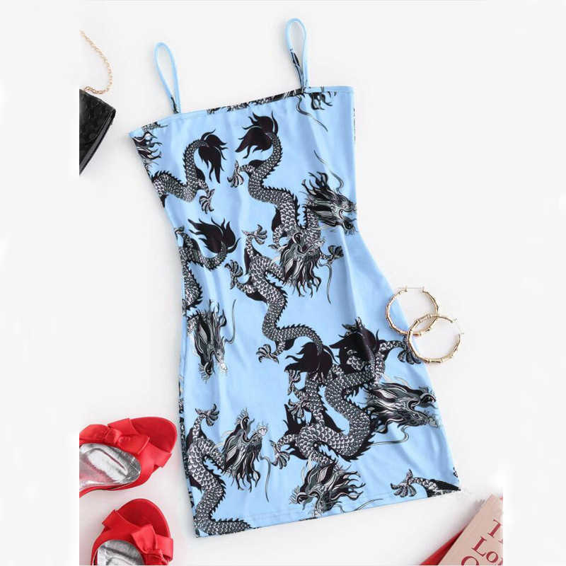 Paris Girl Summer Fashion Dragon Pattern Dress Sleeveless Split Hip Slender Slim Fit Sexy Dresses Sundresses for Women 210524