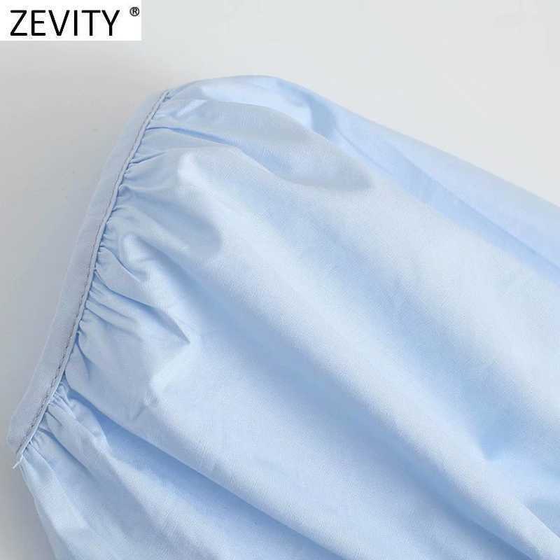 Zevity Women Sweet Solid Color Pleats Poplin Mini Dress Chic Lantern Sleeve Casual Vestidos Female Leisure A Line Dresses DS8296 210603