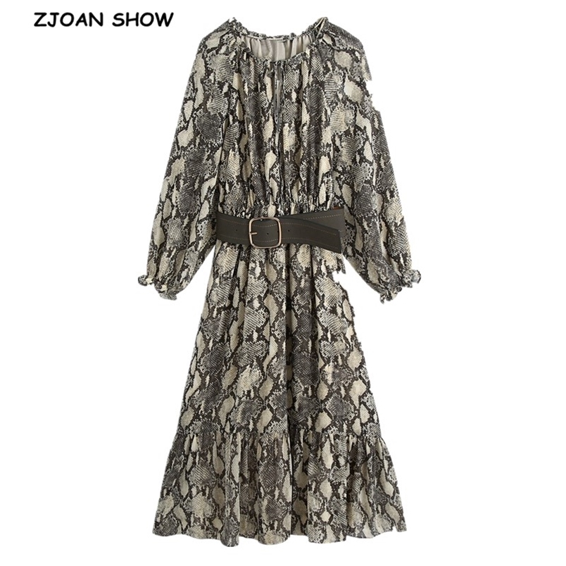 Elegant Animal Snake Print With Belt Chiffon Long sleeve Dress Woman Ruffles Wood ears O neck Midi Tea Dresses 210429, Purple
Elegant Animal Snake Print With Belt Chiffon Long sleeve Dress Woman Ruffles Wood ears O neck Midi Tea Dresses 210429, Purple