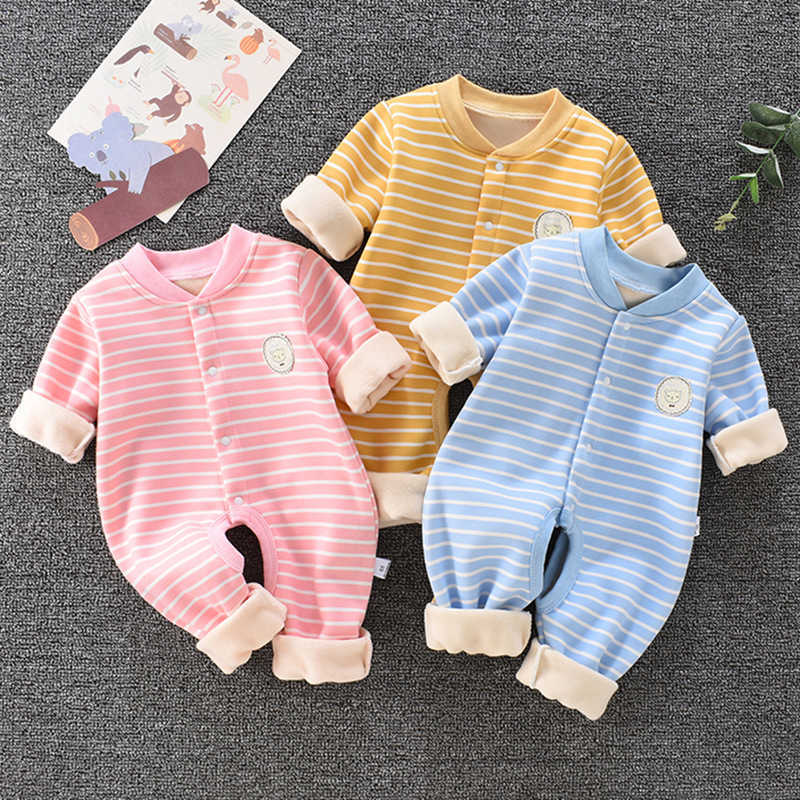 born Clothes For Boy Girl Romper Autumn Winter Thicken Cotton Baby Body Suits Stripe Open Crotch Pink Climbing Clothing Sets 210722
born Clothes For Boy Girl Romper Autumn Winter Thicken Cotton Baby Body Suits Stripe Open Crotch Pink Climbing Clothing Sets 210722