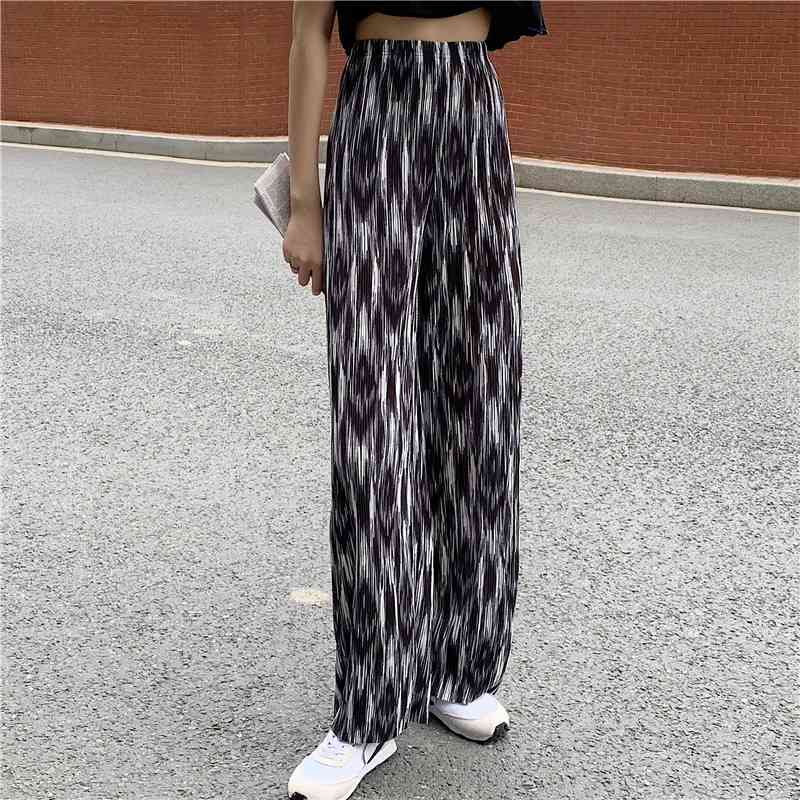 Pants & Capris 5 Style Thin Summer Casual Retro High Waist Tie-dye Wide Leg Women Loose Mopping Mujer Pantalones Plaid 210429
