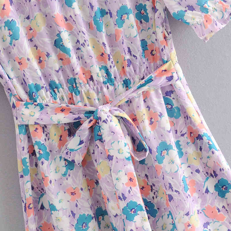 beauty French Fashion Casual Floral Print Midi Dress Women Holiday Chic Single-breasted Bow Tie Summer Dresses 210514