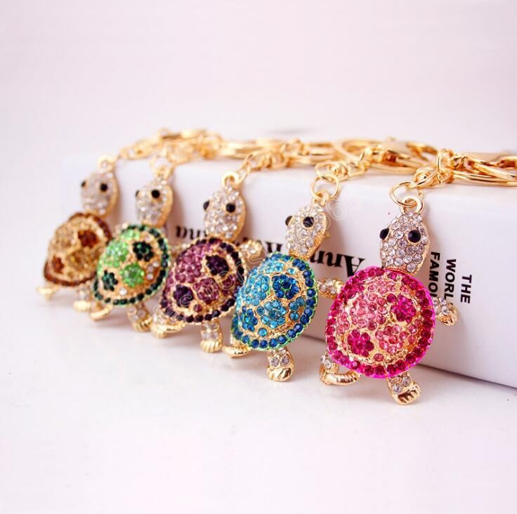 8 Colors Diamond-encrusted tortoise Keychain Handbag Accessories Metal Pendant Key Chain Cute Animal Shaped Keychains