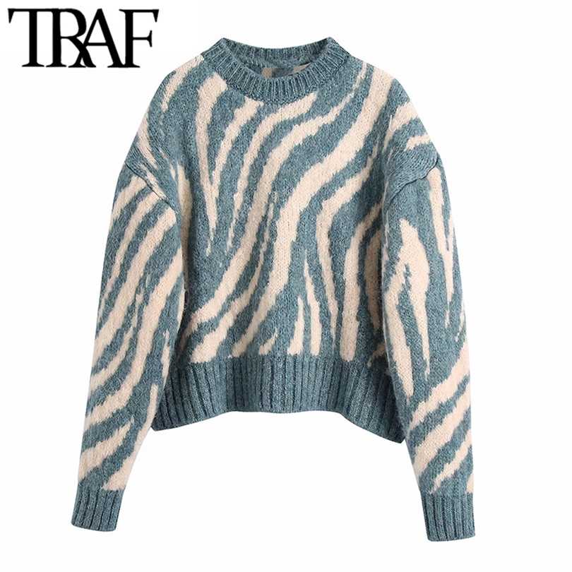 TRAF Women Fashion Jacquard Animal Print Loose Crop Knit Sweater Vintage O Neck Long Sleeve Female Pullovers Chic Tops 211018, As picture
TRAF Women Fashion Jacquard Animal Print Loose Crop Knit Sweater Vintage O Neck Long Sleeve Female Pullovers Chic Tops 211018, As picture