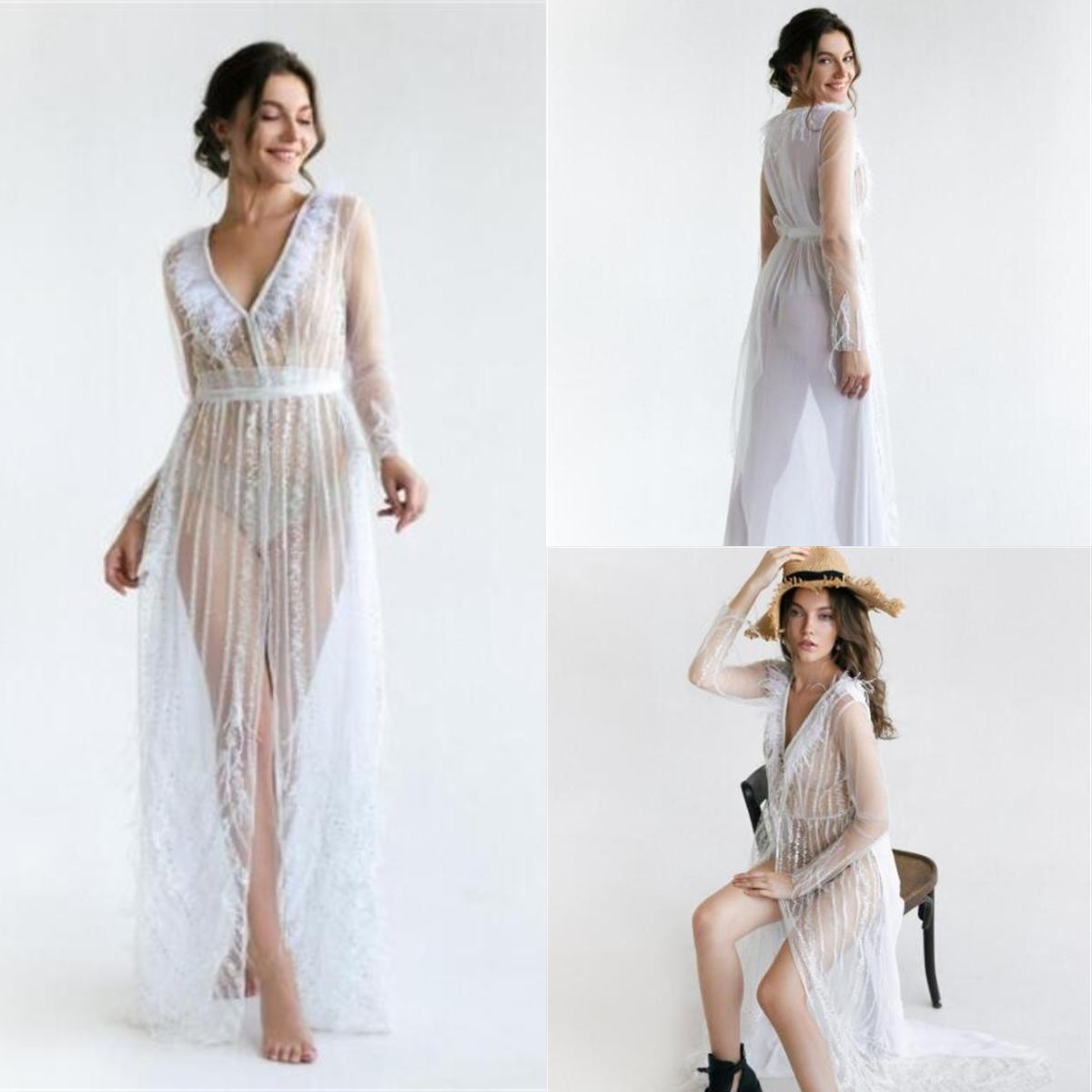 White Feather Maternity Sleepwear Lace Applique Sheer V Neck long sleeve Skirts for Photoshoot Boudoir Lingerie Bathrobe Nightwear
White Feather Maternity Sleepwear Lace Applique Sheer V Neck long sleeve Skirts for Photoshoot Boudoir Lingerie Bathrobe Nightwear