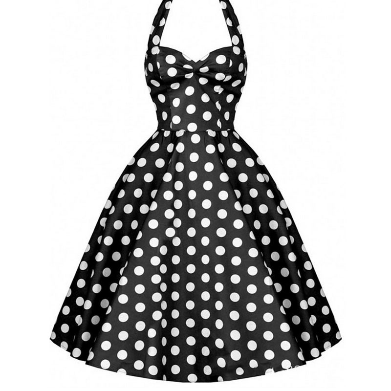 Women Polka Dot Dress Summer Hepburn 50s 60s Vintage A-Line Halter Rockabilly Retro Party es Vestidos 210510
