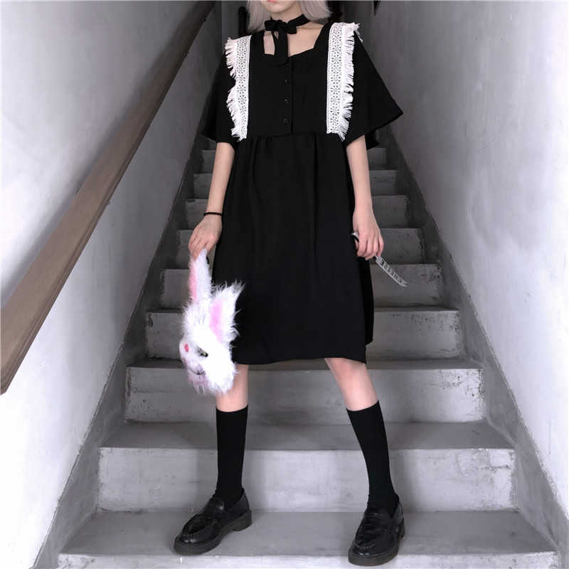 Vintage summer punk gothic loose lace black fashion Korean hip-hop dark female plus size casual Ulzzang dress 210608
Vintage summer punk gothic loose lace black fashion Korean hip-hop dark female plus size casual Ulzzang dress 210608