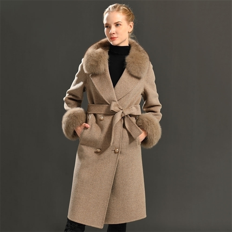 Women' Wool Coat Spring Real Fur Collar Woolen Jacket Adjustable Waist Slim Ladies Long Overcoat 211110, Tobacco
Women' Wool Coat Spring Real Fur Collar Woolen Jacket Adjustable Waist Slim Ladies Long Overcoat 211110, Tobacco