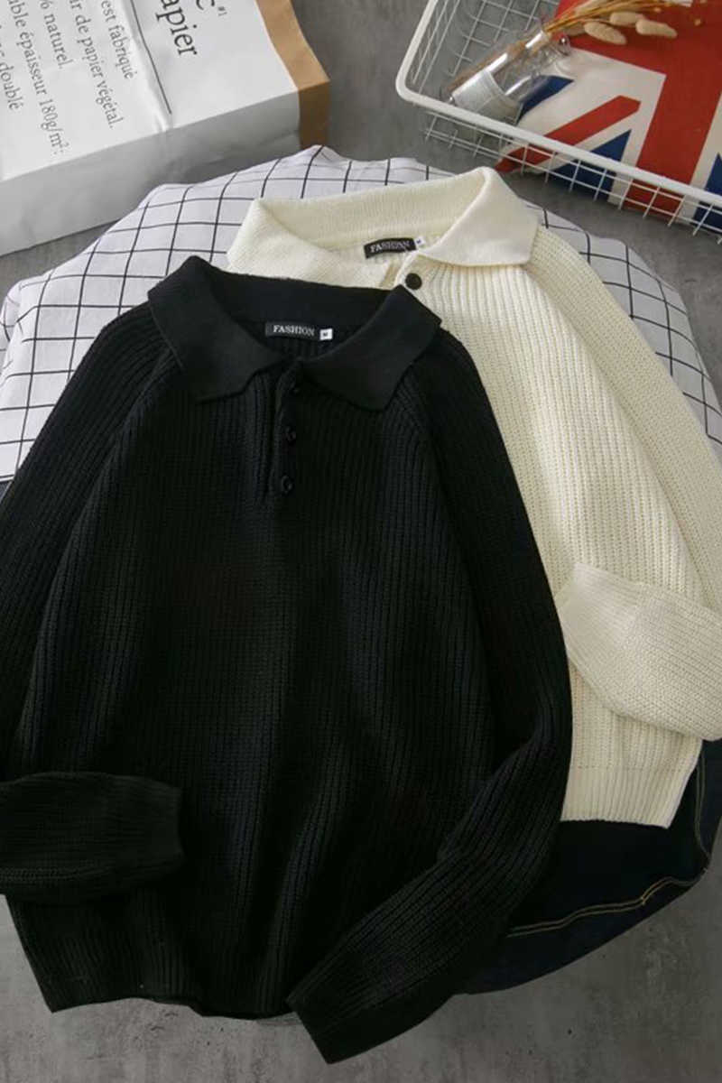 Sweater Turn-down Collar Solid Simple All-match Korean Style Daily Soft Warm Knitting Sweater Loose Trendy 211011Z