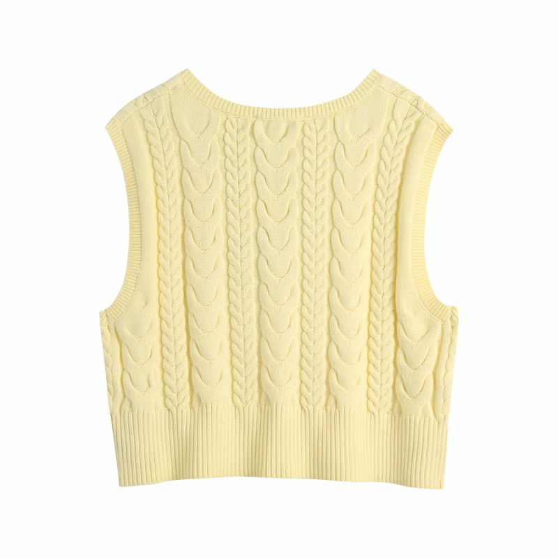 Casual Woman Yellow Loose Soft V Neck Knitted Vest Spring Fashion Ladies Basic Sleeveless Sweaters Girls Sweet Tank 210515