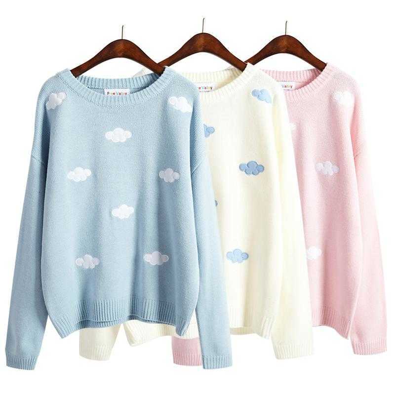 Winter Loose College Wind Clouds Warm Female Long Sleeve Sweaters 210812