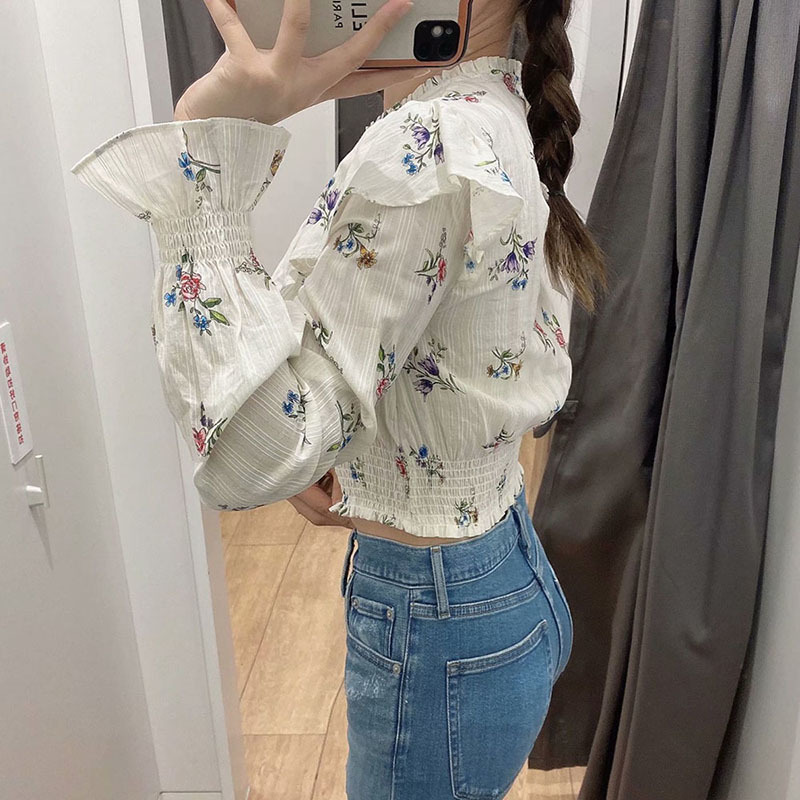 Shirt Blouse Women Chemise Damen Pullover Ruffle Top Manga Larga Femme Manche Longue Blusas Blanche De Verano Camisas Printing 210521