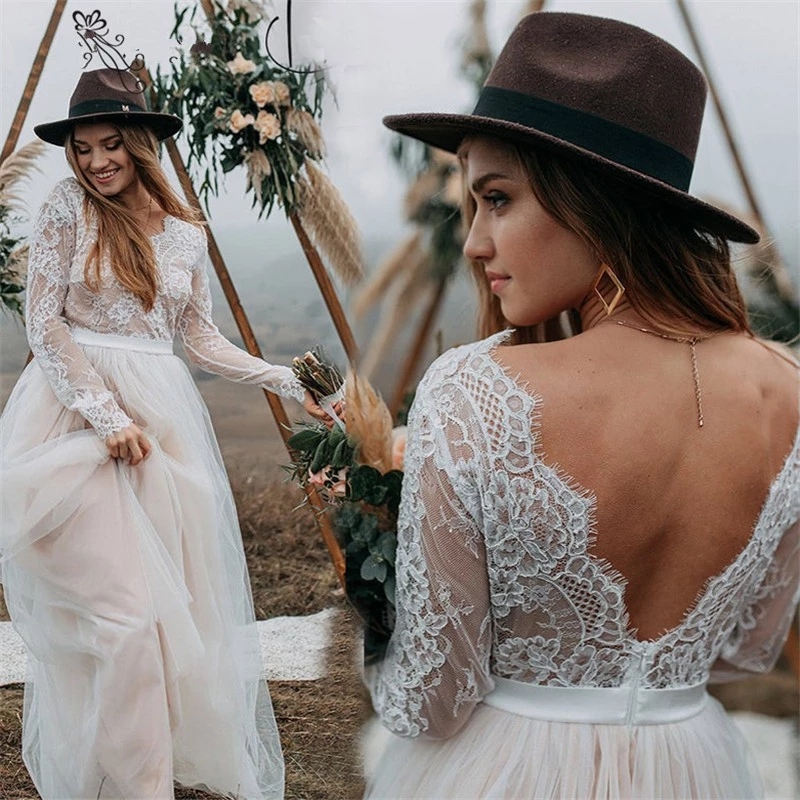 2021 Lace Long Sleeve Wedding Dresses A Line Bridal Gowns Plus Size Open Back Country Bride Dress Vestido De Novia, Yellow
2021 Lace Long Sleeve Wedding Dresses A Line Bridal Gowns Plus Size Open Back Country Bride Dress Vestido De Novia, Yellow