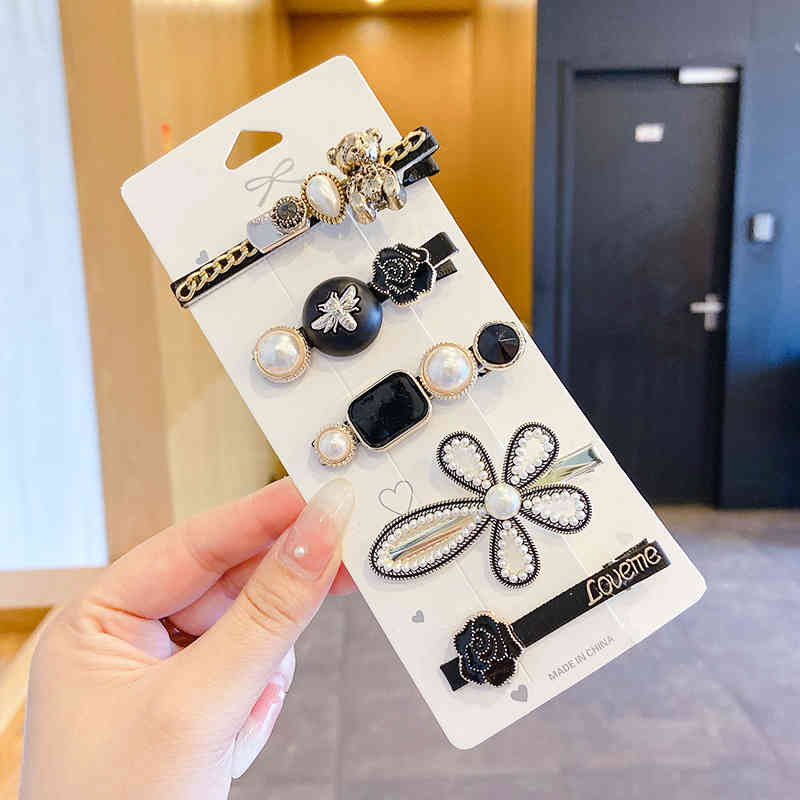 Hair Jewelry Accessories 2021 Korean Girls' Pin Rhinestone Clip Headdress Net Red Side Word Bangs