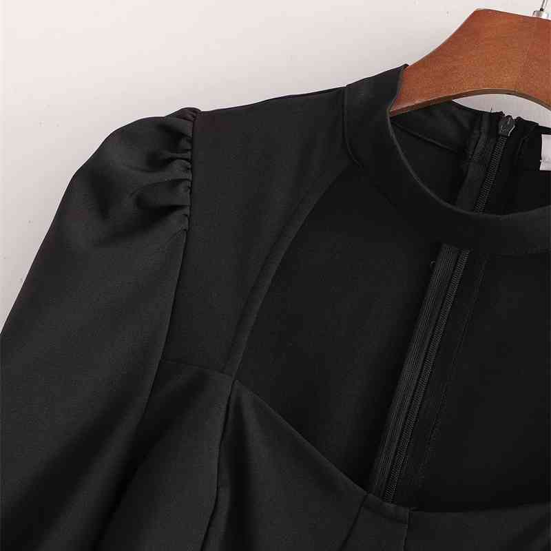Elegant Women Black O-Neck Dress Fashion Ladies Hollow Out Vestidos Streetwear Female Chic Puff Sleeve Mini Dresses 210430