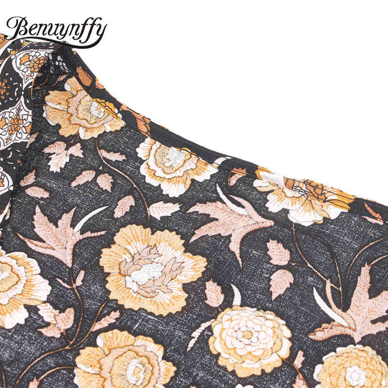 V-neck Floral Print Button Women Bohemian Dresses Vacation Casual Summer Short Sleeve Split Swing Long Dress 210510