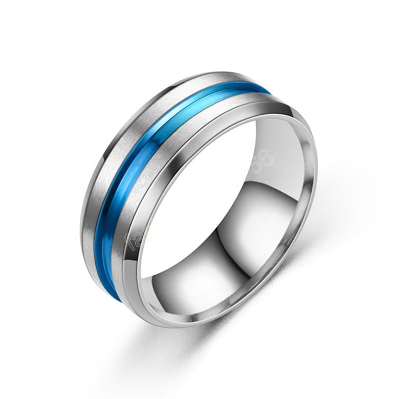 8mm Black Ring for Men Women Groove Rainbow Titanium Steel Wedding Bands Trendy Fraternal Rings Casual Male Jewelry