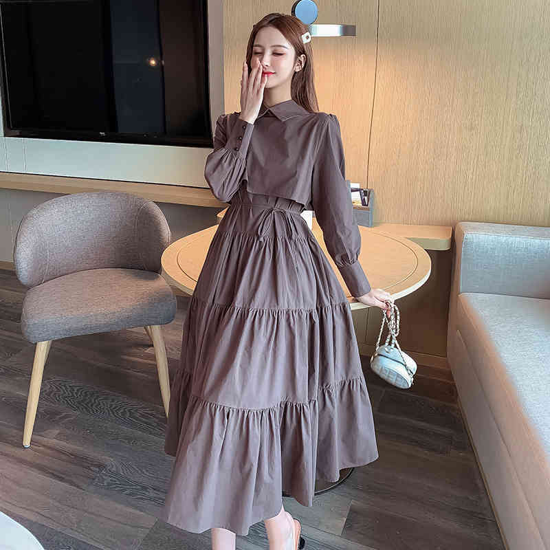 Comelsexy Autumn Long Dress Super Fairy French Style Elastic Waist Vintage Dress Women's Casual Office Dresses Vestidos 210515