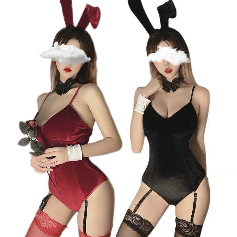Sexy Cosplay Bunny Girl Rabbit Tail Costume Bunnygirl Roleplay Uniform Erotic Lingerie Anime Costumes Bodysuit DDLG Sexi Women Y0913