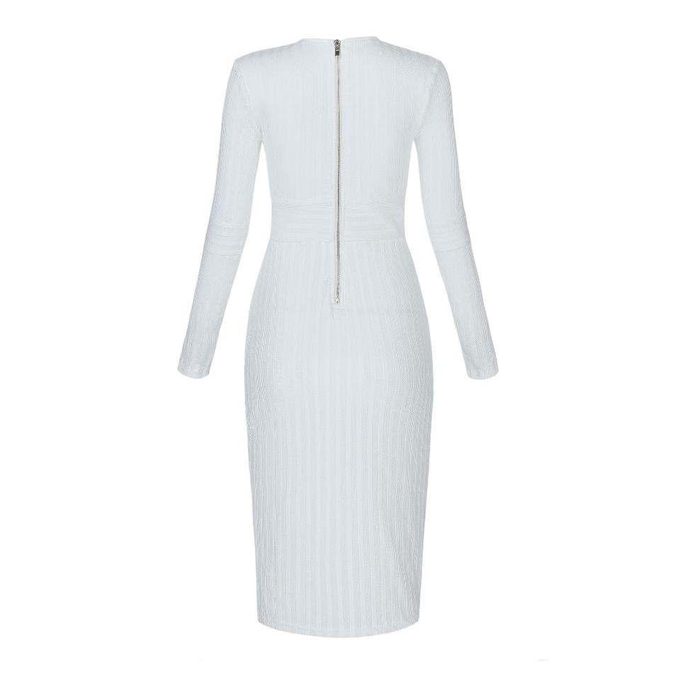 Free Women Striped Bandage Dress Sexy V-neck Long Sleeve Bodycon Knee-length Club Celebrity Party 210524