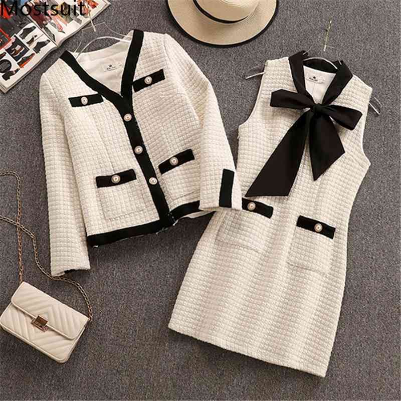 Vintage Tweed Two Piece Sets Outfits Women Jacket Coat + Sleeveless Mini Dress Suits Elegant Ladies Autumn Winter 2 Pcs Set 210518, Black
Vintage Tweed Two Piece Sets Outfits Women Jacket Coat + Sleeveless Mini Dress Suits Elegant Ladies Autumn Winter 2 Pcs Set 210518, Black