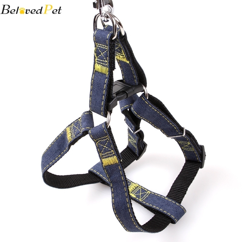 Dog Jeans Leash Harness Set Soft Nylon Denim Collar Adjustable For Cats Dogs Adjustable Leads Traction Rope For Walking Training
