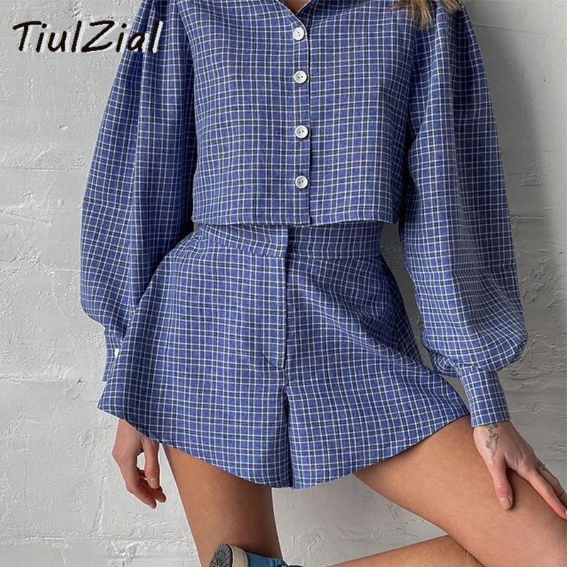 Plaid Y2K Women Shorts Set Puff Sleeve Crop Shirt And Wide Leg Shorts Two Pieces One Suit Summer Loungewear Short Kit, Blue
Plaid Y2K Women Shorts Set Puff Sleeve Crop Shirt And Wide Leg Shorts Two Pieces One Suit Summer Loungewear Short Kit, Blue