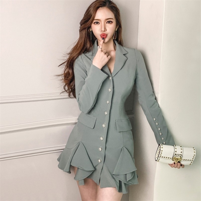 Korean Spring Fashion Pearl Single-Breasted Business Office OL Ruffle Dress Bodycon Vintage Notched Collar Elegant Mini 210519, Photo color
Korean Spring Fashion Pearl Single-Breasted Business Office OL Ruffle Dress Bodycon Vintage Notched Collar Elegant Mini 210519, Photo color