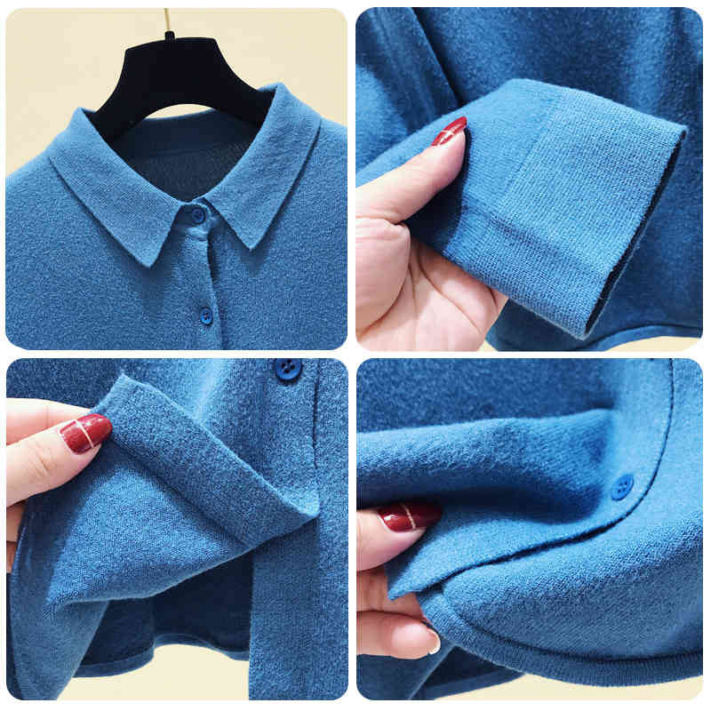 Spring Autumn Long Sleeve Single Breasted Women Sweater Polo Collar Knitted Cardigan Loose Lazy Lapel Bottoming Shirt Coat 11181 210427
