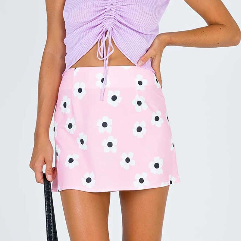 sweet women blue mini skirts summer fashion ladies high waist floral skirt party female vintage boho girls chic 210527