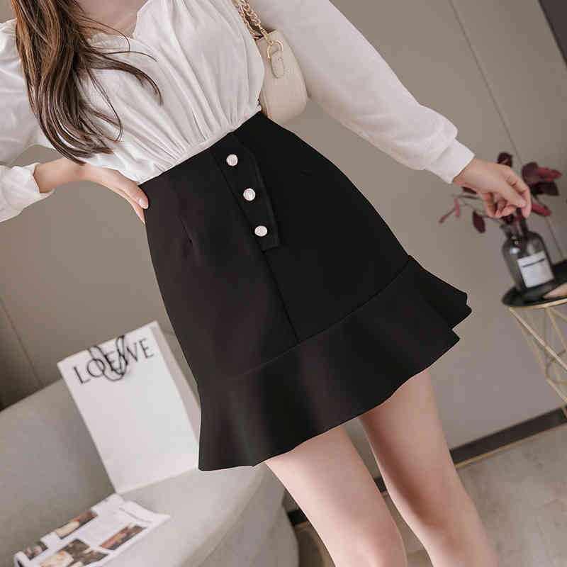 Spring Summer Fashion Korean High Waist Single Breasted Irregular Fishtail Skirt Faldas Mujer Moda Mini 8772 50 210510