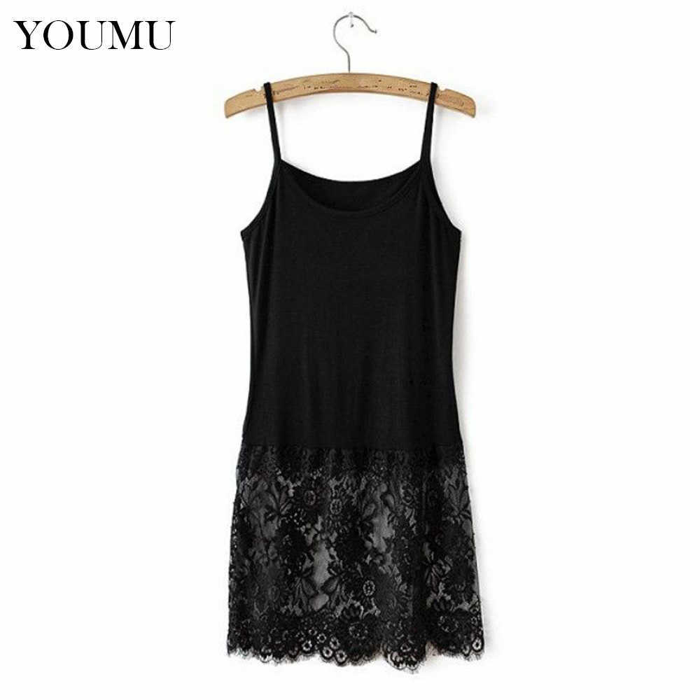 Women Ladies Sexy Camisole Lace Top Casual Undershirt Extender Long Tank Vest Cotton Black White M-4XL Vintage 904-730 210625