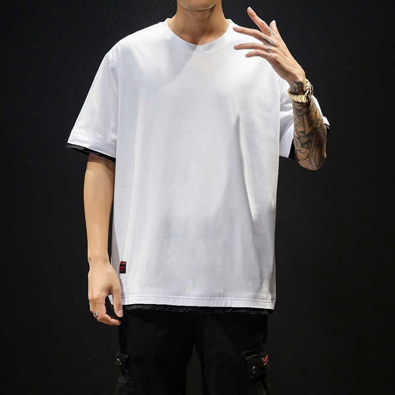 Summer Men's T Shirt Fashion Pathchwork Short Sleeve Mens Clothing rend Slim Fit Casual O Neck op ees Men M-5XL 210629