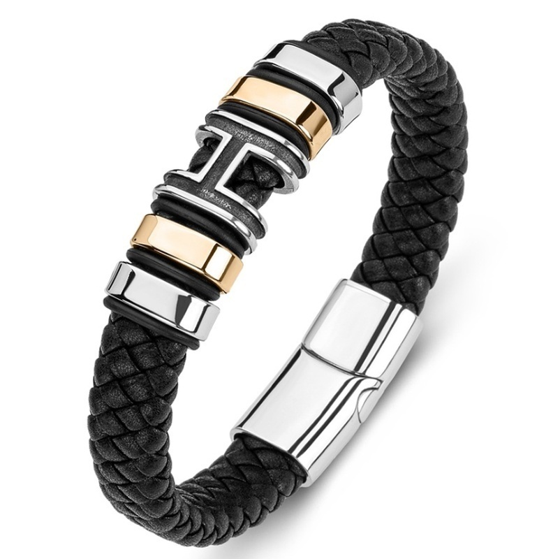 Classic Fashion Men's Leather Punk Braided Bracelet Multicolor Four Button Letter H Bracelet, Black
Classic Fashion Men's Leather Punk Braided Bracelet Multicolor Four Button Letter H Bracelet, Black