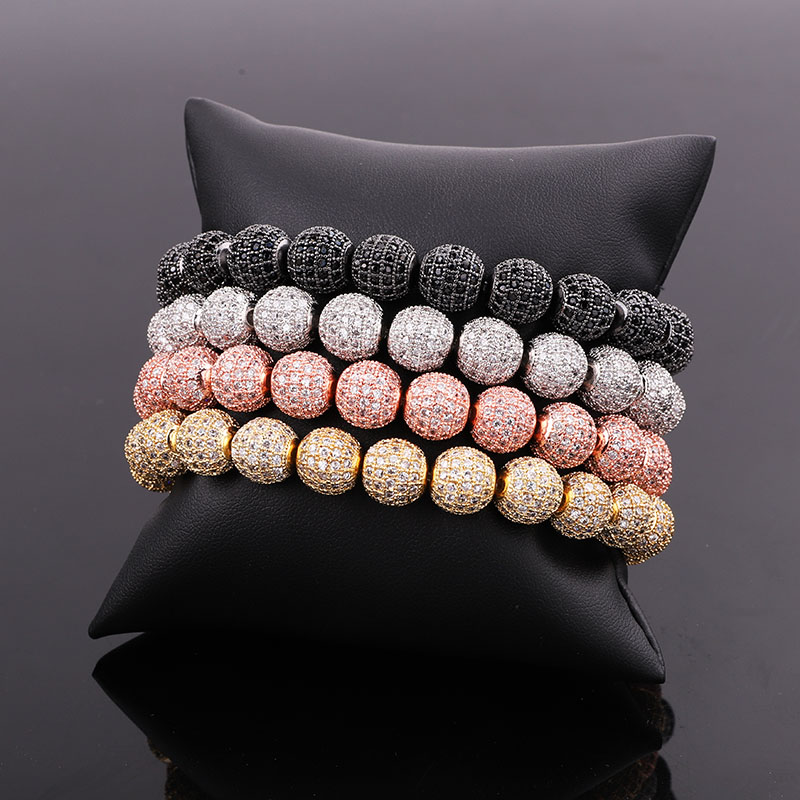 Punk Style Men Women Bracelet 10MM CZ Pave Ball Luxury Elastic Jewelry Gift Valentine's Day Holiday Christmas