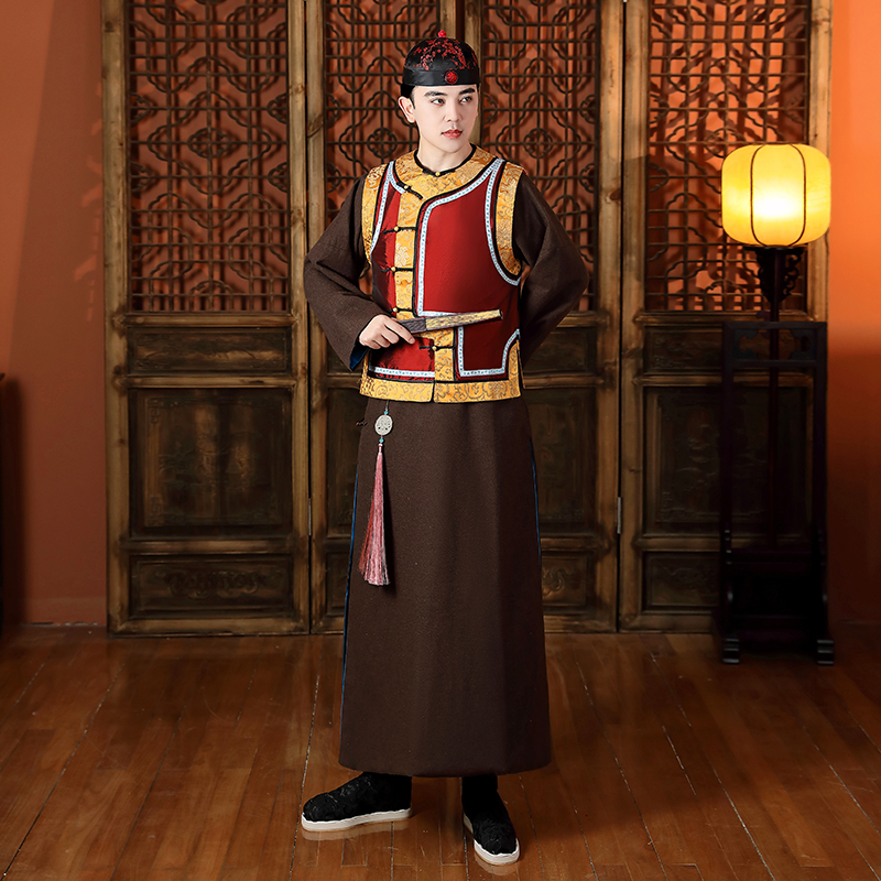 Retro ethnic clothing for men Qing Dynasty prince gown Chinese Ancient Costume folk Robe TV Film performance stage wear Asian tang suit
