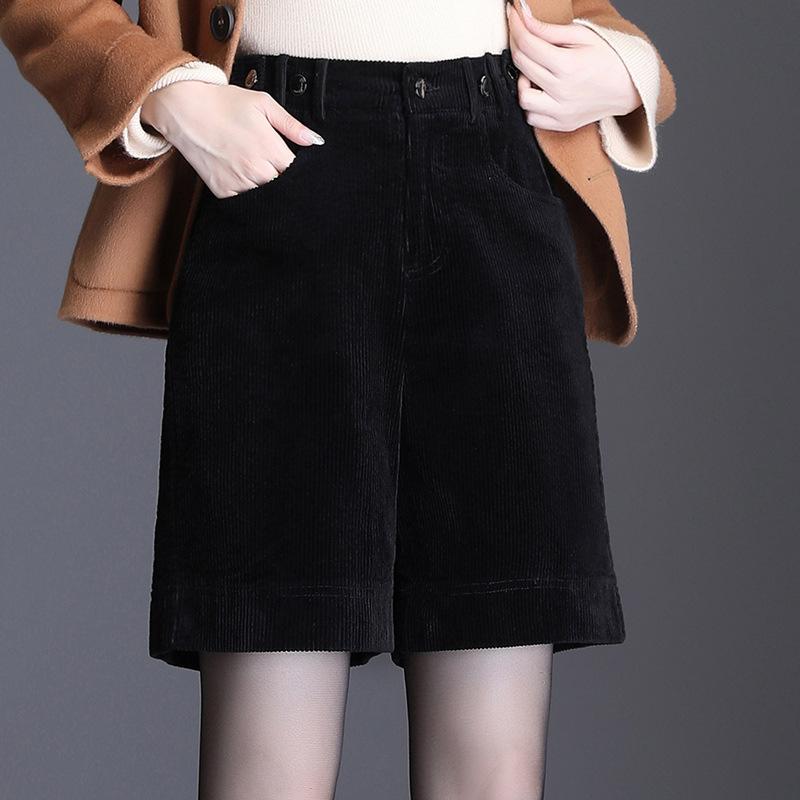 Winter Fall Casual Women Female Elastic High Waisted Blue Beige Black Corduroy Shorts , Korean Fashion 4xl For Woman Women's