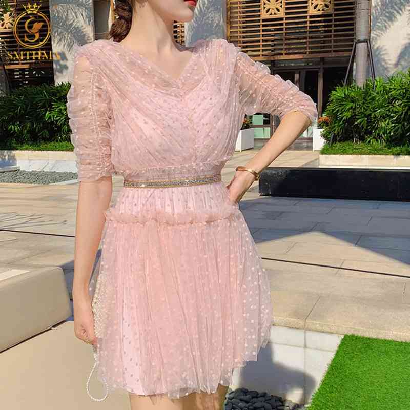 Arrival Mesh Short Sleeve Summer Dresses Women Design V Neck Elegant Temperament Mini Dress Vestidos 210520, Picture color
Arrival Mesh Short Sleeve Summer Dresses Women Design V Neck Elegant Temperament Mini Dress Vestidos 210520, Picture color