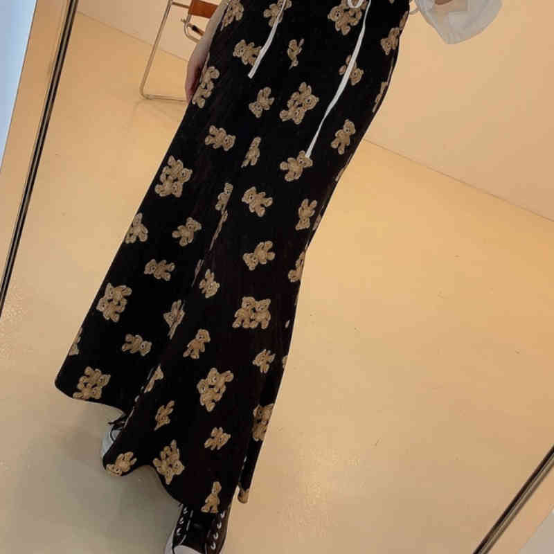 Nomikuma Korean Cartoon Bear Printed Skirt Spring Summer High Waist Women Mermaid Skirts Causal Elegant Faldas De Mujer 6H081 210427