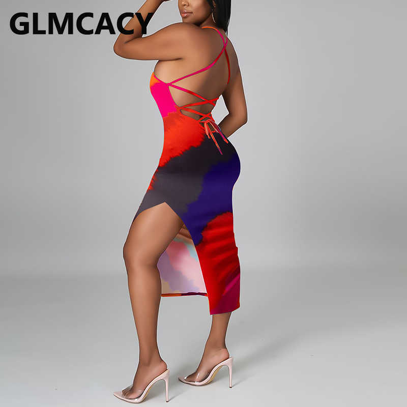 Spaghetti Strap Backless Slim Midi Dress Summer Party Club Dress 210702