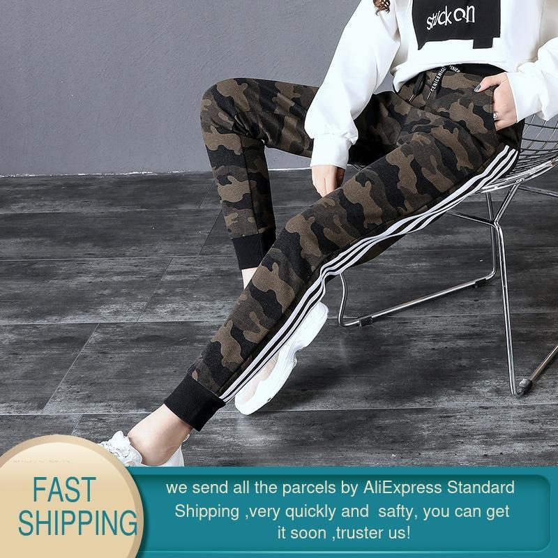 Spring Sweatpants Women Casual Camo Harem Pants Loose Trousers for White Striped Side Sweat Female Plus Size 210428