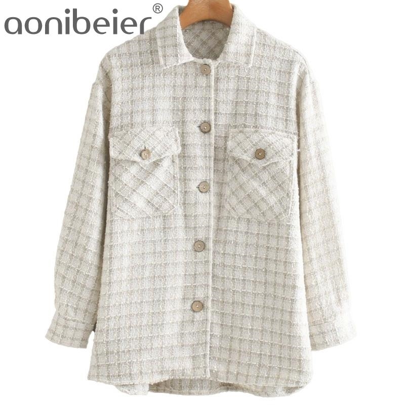 Women Fashion Tweed Plaid Loose Shirt Jacket Coat Vintage Long Sleeve Pockets Female Outerwear Chic Jackets Tops 210604, Beige
Women Fashion Tweed Plaid Loose Shirt Jacket Coat Vintage Long Sleeve Pockets Female Outerwear Chic Jackets Tops 210604, Beige