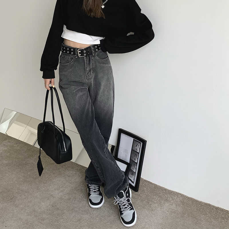 Vintage Jeans For Women Woman Long Trousers Female Loose Streetwear chic high waist Grey High Waist Boyfriend 210922