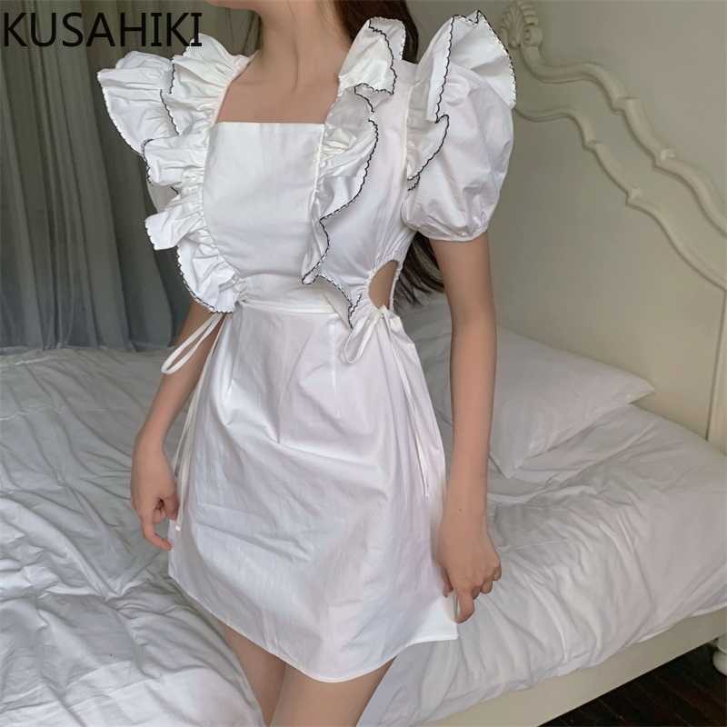 KUSAHIKI Woman Dress Korean Ruffle Square Collar Puff Sleeve Dresses Sexy Bow Tie Hollow-out Slim Waist Vestidos Feminimos 6H296 210602, White
KUSAHIKI Woman Dress Korean Ruffle Square Collar Puff Sleeve Dresses Sexy Bow Tie Hollow-out Slim Waist Vestidos Feminimos 6H296 210602, White