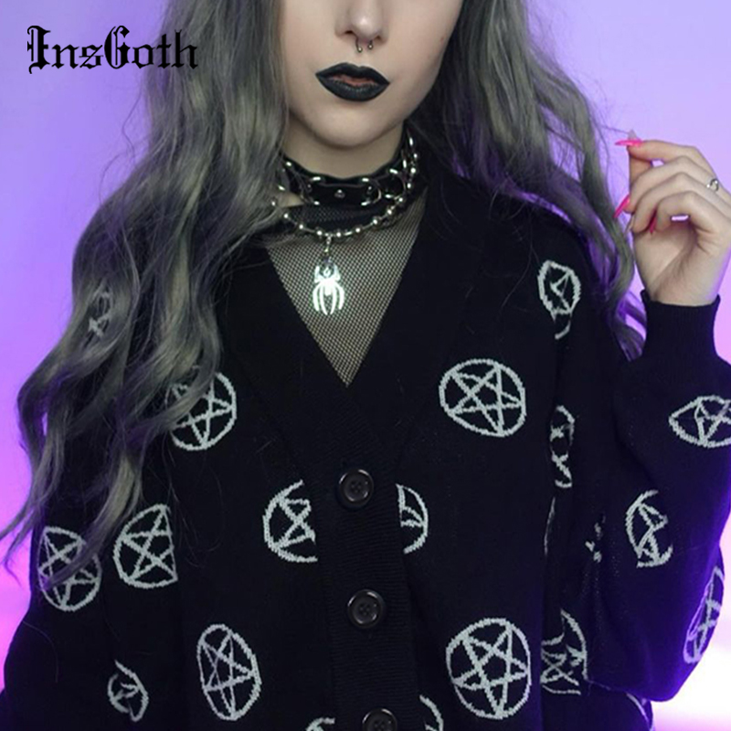 InsGoth Gothic Bla Knitted Cardigan Women Fairy Grunge Oversized Sweater Cardigan Y2K Pentagram Print Long Sleeve Autumn Coats, Black
InsGoth Gothic Bla Knitted Cardigan Women Fairy Grunge Oversized Sweater Cardigan Y2K Pentagram Print Long Sleeve Autumn Coats, Black