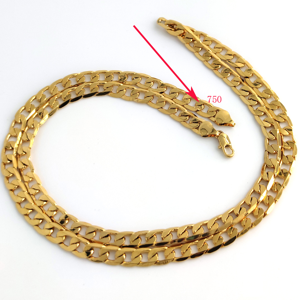 18K Solid Yellow GF Gold Curb Cuban Link Chain Necklace HipHop Italian Stamp AU750 Men039s Women 7mm 750 MM 75 CM long 29 INC