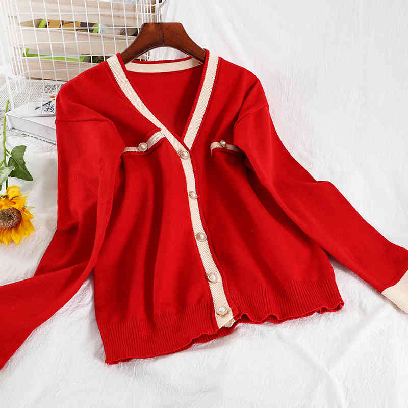 Women Loose Knitted Sweater Red Long Sleeve V-neck Single Breasted Cardigan Fashion Spring Summer MZ974 210525
Women Loose Knitted Sweater Red Long Sleeve V-neck Single Breasted Cardigan Fashion Spring Summer MZ974 210525