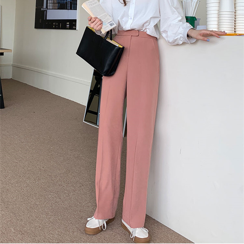SML 5colors korean style solid color suit Wide Leg trouser female autumn Spring high waist long pants womens (X1878) 210423