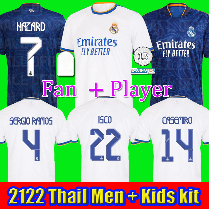 REAL MADRID 2122 soccer jerseys HAZARD football shirts ALABA SERGIO RAMOS BENZEMA ASENSIO MODRIC MARCELO camiseta men + kids kit 20 21 22 uniforms fourth, Away + patch
REAL MADRID 2122 soccer jerseys HAZARD football shirts ALABA SERGIO RAMOS BENZEMA ASENSIO MODRIC MARCELO camiseta men + kids kit 20 21 22 uniforms fourth, Away + patch
