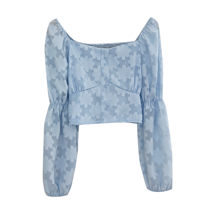 Cropped Shirt Lantern Sleeve Blouse Women Vintage Fashion Floral Blouses Korean Style Chic Tops Blusas All Match Top 210519